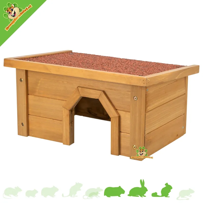 Domek dla królików sosnowy z płaskim dachem 40 cm Rabat