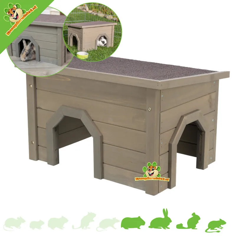Bestseller Domek dla królików Szaro-zielony dach asfaltowy 50 cm dla świnek morskich i królików