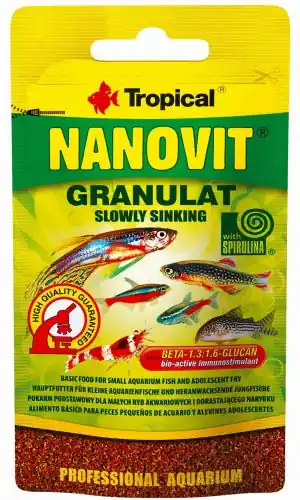Łatwy zwrot TROPICAL NANOVIT GRANULAT POKARM DLA MA艁YCH RYB