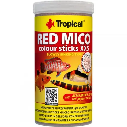 Zniżka TROPICAL RED MICO COLOUR STICKS XXS 100ml POKARM DLA RYB IMITUJ膭CY OCHOTK臉