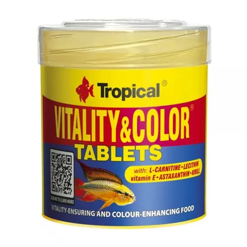 Popularny TROPICAL VITALITY & COLOR TABLETS 50g POKARM WYBARWIAJ膭CYDLA RYB AKWARIOWYCH