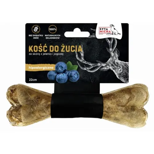 SYTA MICHA Ko艣膰 do 偶ucia dla psa hipoalergiczna jele艅 z jagodami 22cm MAXI Premium
