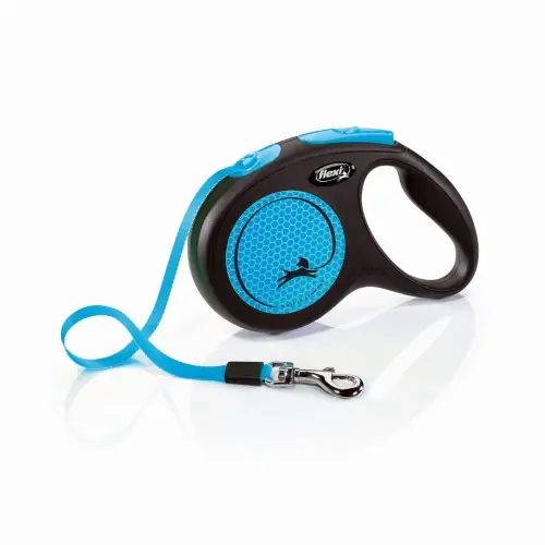 Tani FLEXI Smycz automatyczna Ta艣ma M 25kg niebieski neon 5m
