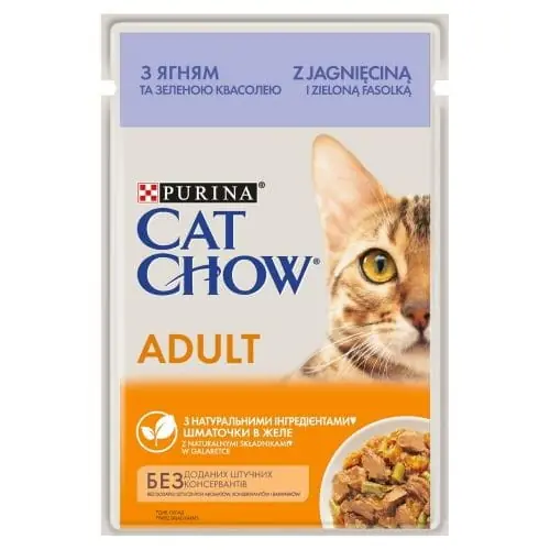 Ostatnie sztuki Purina Cat Chow Adult jagni臋cina i zielona fasolka w galarecie 85g