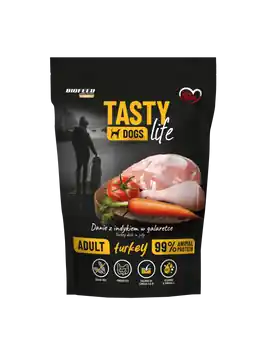 Bezpieczne zakupy Tasty Dogs Life INDYK 90% - danie w galaretce (saszetka) 500 g