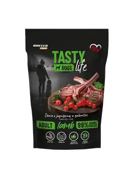 Bezpieczne zakupy Tasty Dogs Life JAGNI臉CINA 90% - danie w galaretce (saszetka) 500 g