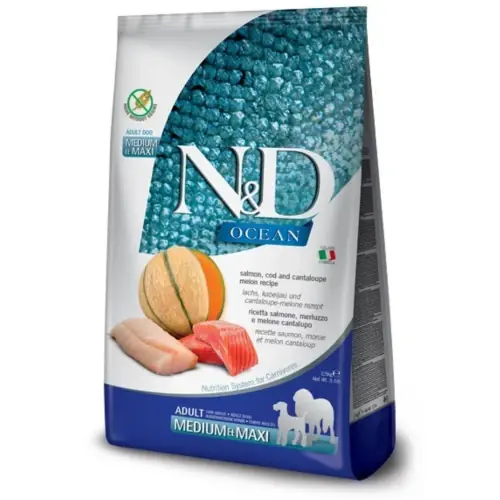 FARMINA N&D OCEAN Adult Medium & Maxi Salmon, Cod and Catnaloupre Melon 2,5kg Bezpieczne zakupy