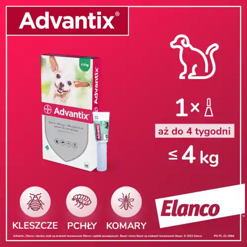 Hit cenowy BAYER Advantix - dla ps贸w do 4kg (4 pipety x 0,4ml)