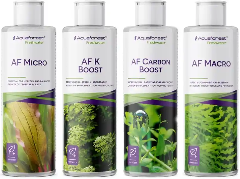 Wysoka jakość AQUAFOREST Zestaw Nawozów Macro + Micro + Carbo + Potas 4x250ml - Zestaw nawozów w płynie