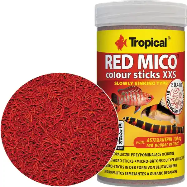 Wyjątkowa oferta TROPICAL Red Mico Colour Sticks XXS 100ml/50g (63573) - Pokarm wybarwiający wolno tonący dla ryb