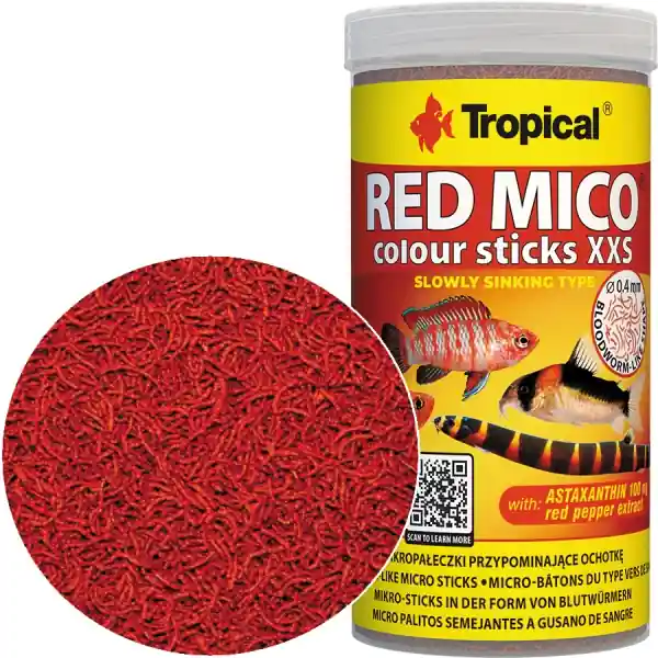 Obniżka ceny TROPICAL Red Mico Colour Sticks XXS 250ml/125g (63574) - Pokarm wybarwiający wolno tonący dla ryb