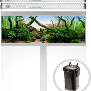 AKVASTABIL Zestaw Akwariowy Fusion 325l LED Biały + Filtr - Zawiera akwarium, oświetlenie 2xLED, pokrywa, szafka, filtr Nowość