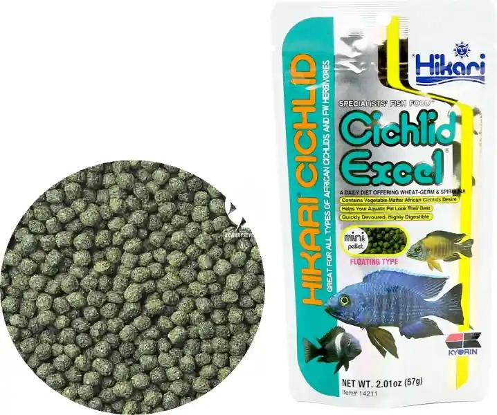 Szybka wysyłka HIKARI Cichlid Excel Mini 57g (14211) - Pływający pokarm dla pielęgnic i innych ryb roślinożernych