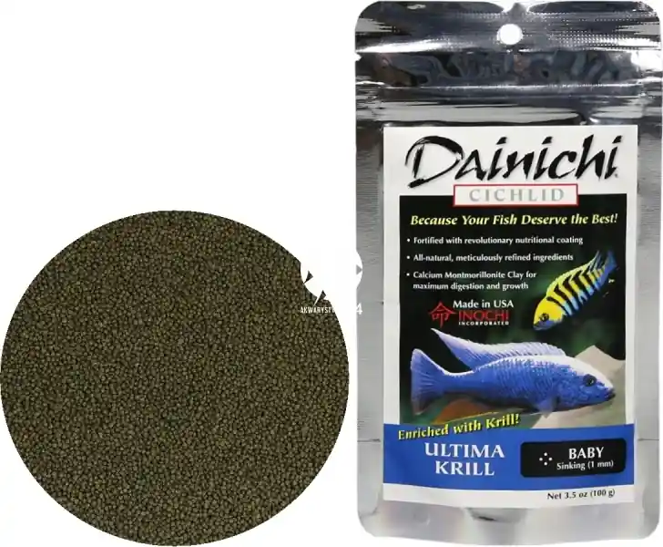 DAINICHI (Termin 01.2022) Cichlid Ultima Krill Sinking 100g baby - Doskonale zbilansowany pokarm wspomagający szybki wzrost i prawidłowy rozwój pielęgnic Szybka dostawa