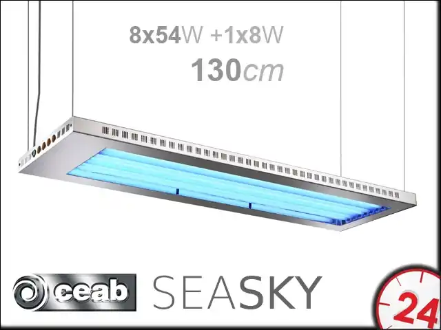 Łatwy zwrot CEAB SeaSky T5 8x54W+1x8W 130cm - Belka oświetleniowa z oświetleniem nocnym do akwarium morskiego i słodkowodnego.