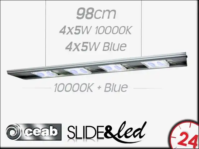 Szybka wysyłka CEAB SLIDE&Led 10000K+Blue 4X5W+4X5W 98cm (SLMD100) - Energooszczędne, modułowe oświetlenie Led do akwarium morskiego i słodkowodnego.