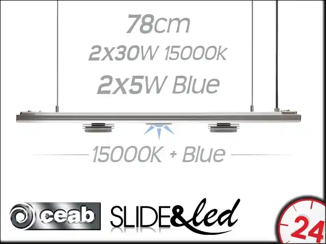 CEAB SLIDE&Led SLX80MB 2x30W+2x5W 15000K+Blue 78cm (SLX80MB) - Energooszczędne, modułowe oświetlenie Led do akwarium rafowego. Łatwy zwrot