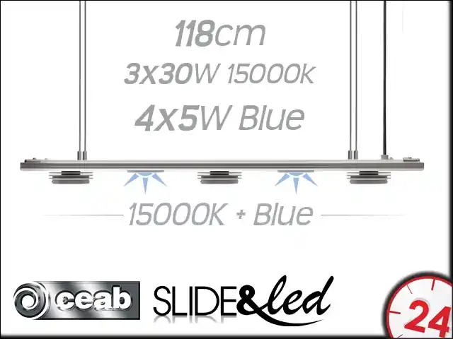 CEAB SLIDE&Led SLX120MB 3x30W+4x5W 15000K+Blue 118cm (SLX120MB) - Energooszczędne, modułowe oświetlenie Led do akwarium rafowego. Oferta limitowana